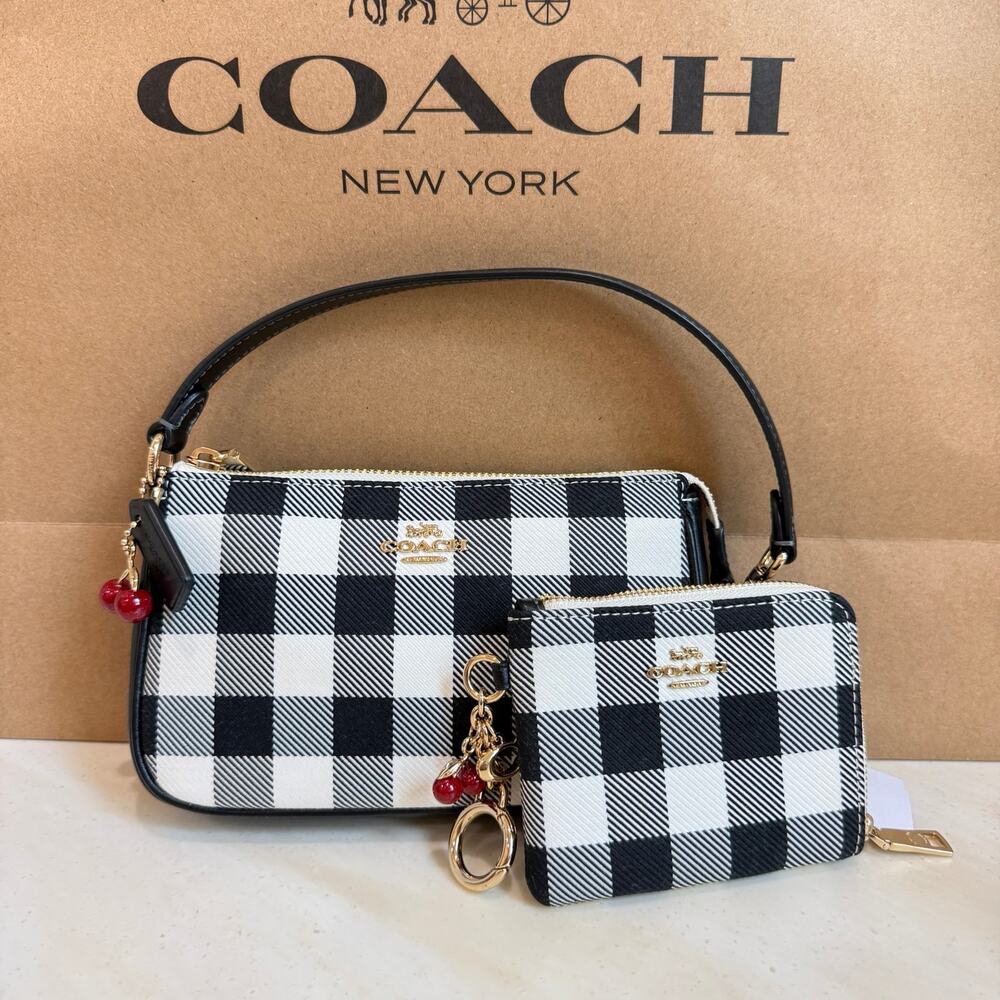 Bundle‼️Coach Nolita 19 Gingham Print And Charm CEN01 & CEU99 Card Case Black